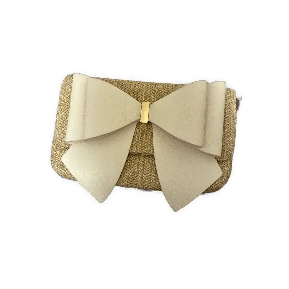 Like Dreams Beige Ivory Vegan Faux Leather Bow Clutch Bag